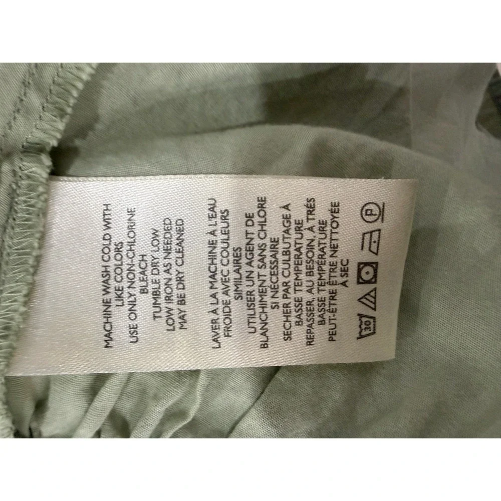 Free People Sage Green Cotton Tiered Babydoll Boho Tunic Top Button Down Women M